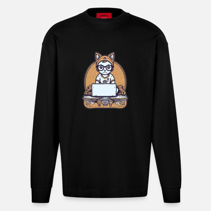 Chat technique au bureau - Manches longues bio épais oversize fabriqué en UE - SOLID BLACK