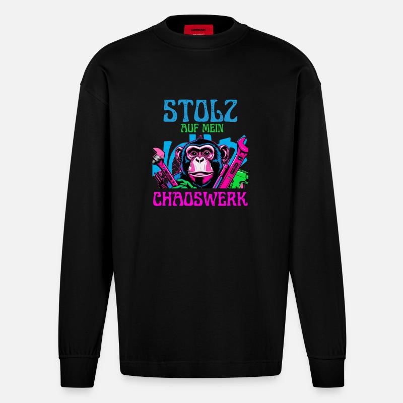 Fière de mon chaos – DIY Monkey - Manches longues bio épais oversize fabriqué en UE - SOLID BLACK