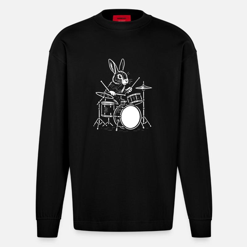 Rythm Rabbit Drummer - Manches longues bio épais oversize fabriqué en UE - SOLID BLACK