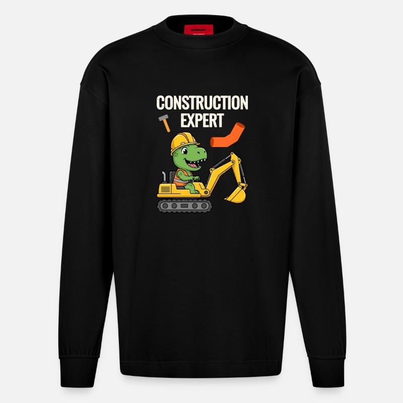 Construction worker Dino - Heavyweight Oversized Organic Longsleeve Shirt Made in EU - SOLID BLACK