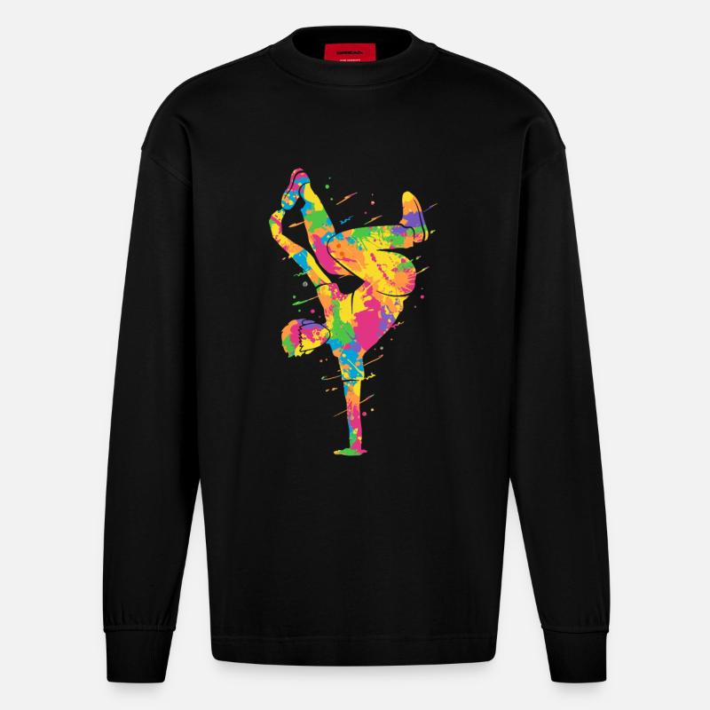 Breakdancing Bunt Breakdancer Jungen Breakdance - Heavyweight Oversized Organic Langarmshirt Made in EU - SOLID BLACK