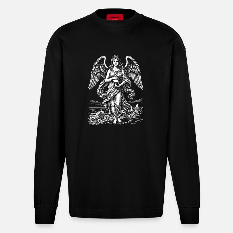 Seegestützte Venus mit Schädel - Heavyweight Oversized Organic Langarmshirt Made in EU - SOLID BLACK