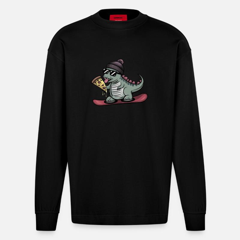 Dino Trex Dinosaur Snowboard Snowboarder - Manches longues bio épais oversize fabriqué en UE - SOLID BLACK