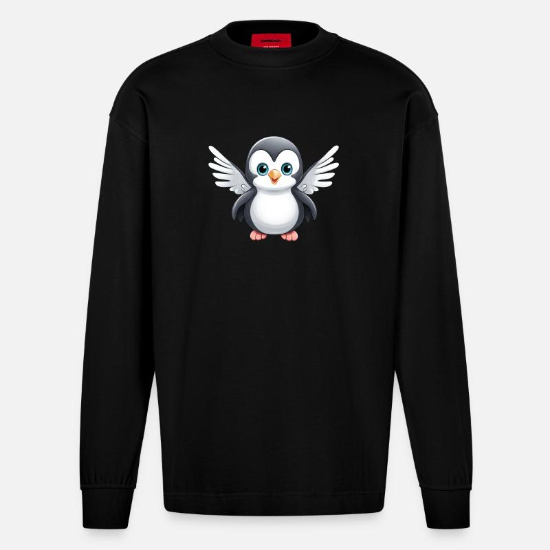 Süßer Pinguin Engel - Heavyweight Oversized Organic Langarmshirt Made in EU - SOLID BLACK