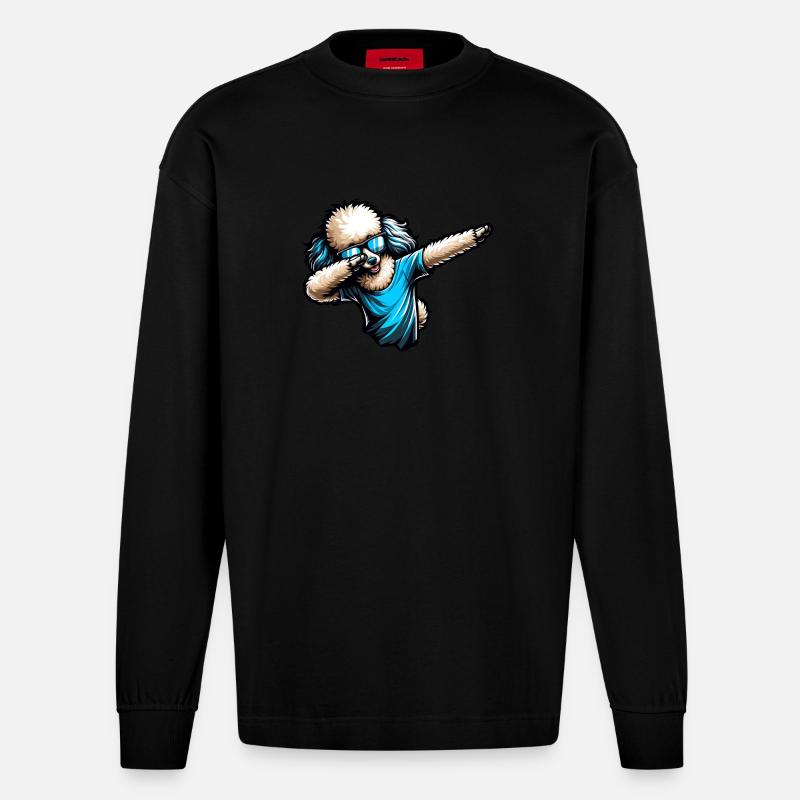 Caniche cool Dabbing Design élégant - Manches longues bio épais oversize fabriqué en UE - SOLID BLACK