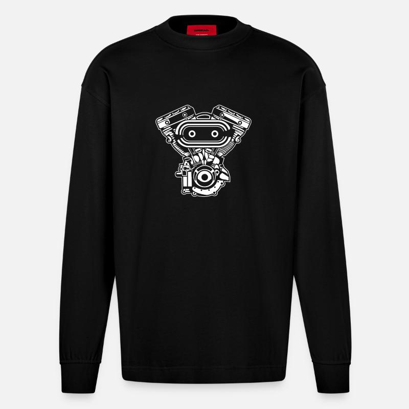 Motorcycle Engine / Engine 02_white - Heavyweight Oversized Organic Longsleeve Shirt Made in EU - SOLID BLACK