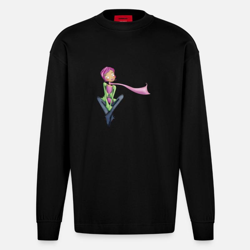 Träumerisches Mädchen - Heavyweight Oversized Organic Langarmshirt Made in EU - SOLID BLACK