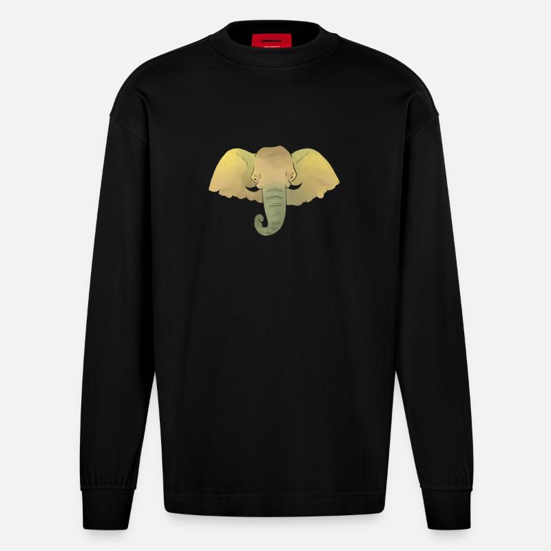 tête éléphant - Manches longues bio épais oversize fabriqué en UE - SOLID BLACK