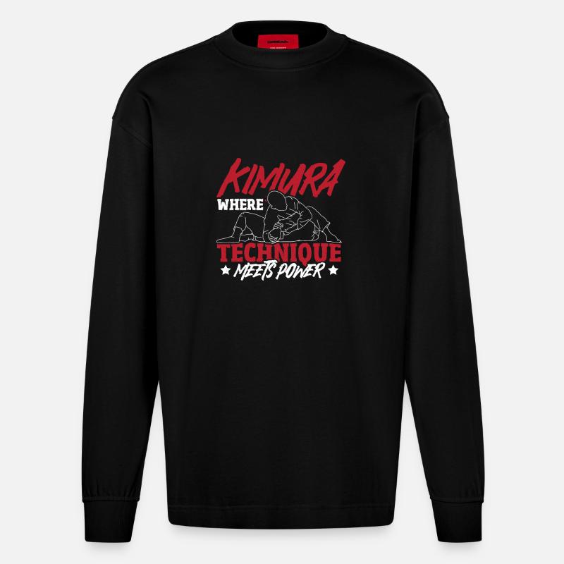 Grappling, Jiu-Jitsu, Arts martiaux, Kimura - Manches longues bio épais oversize fabriqué en UE - SOLID BLACK