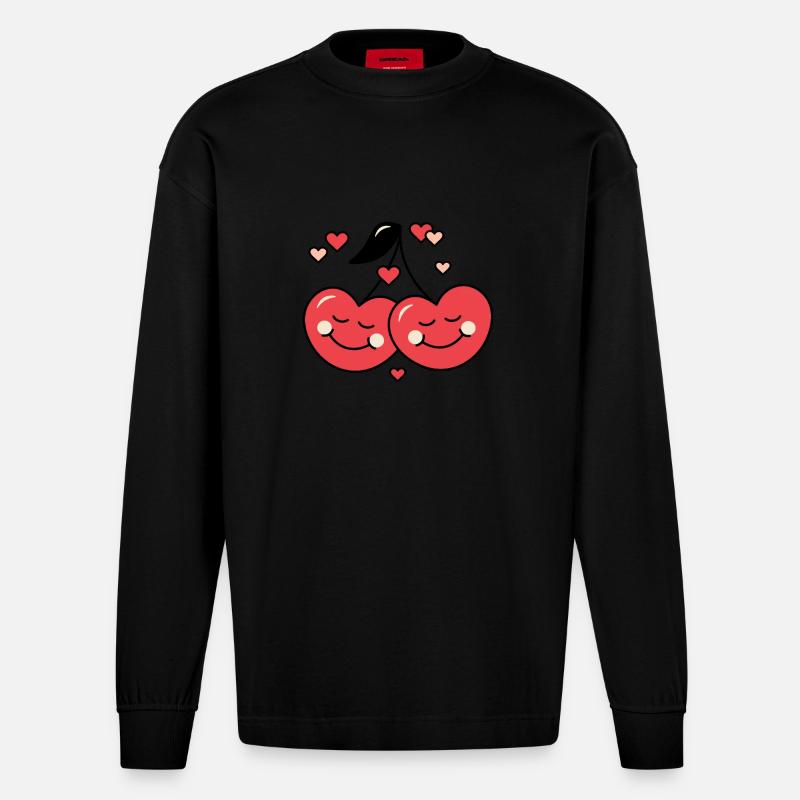 Kirsche und Liebe - Heavyweight Oversized Organic Langarmshirt Made in EU - SOLID BLACK