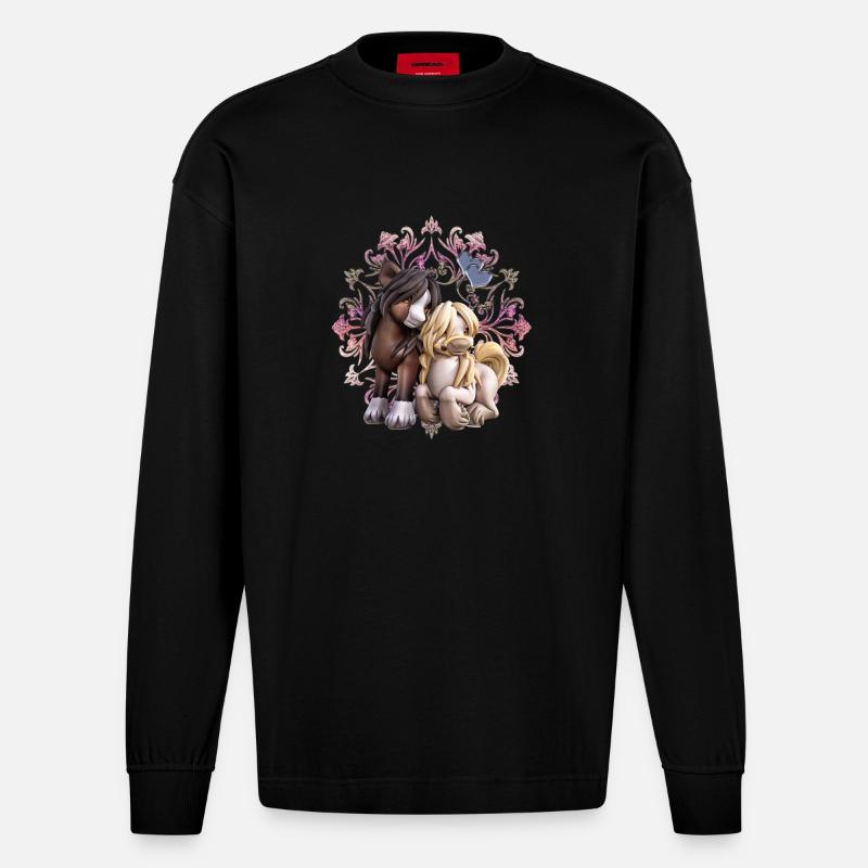 Pferde Freunde - Heavyweight Oversized Organic Langarmshirt Made in EU - SOLID BLACK