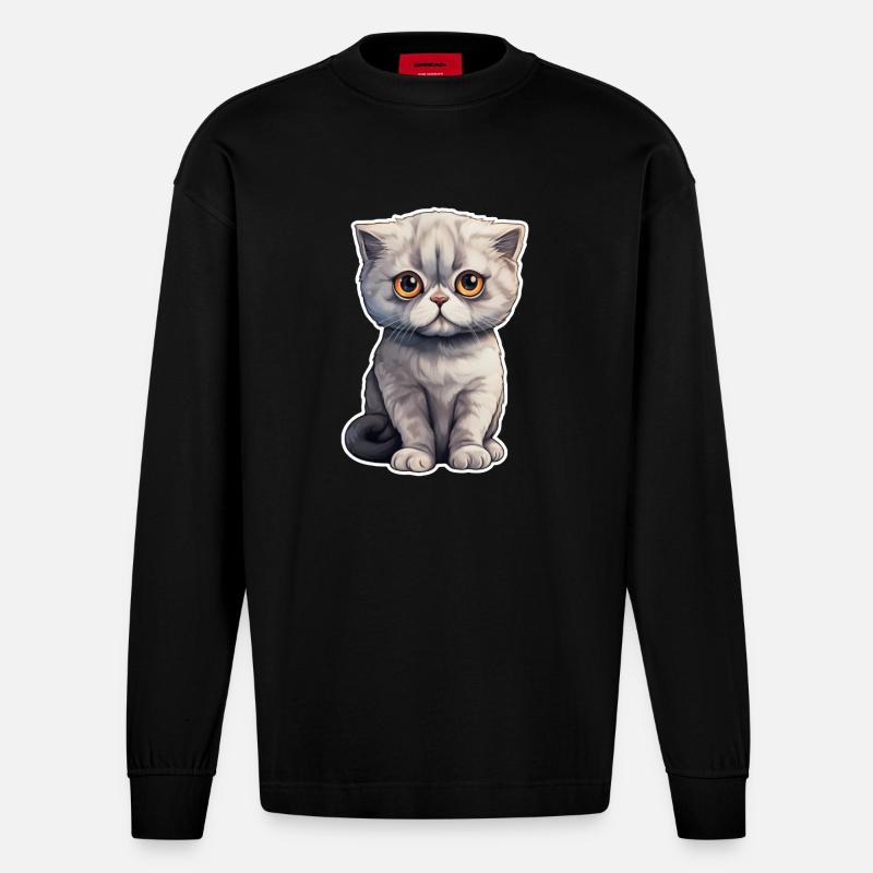 Chat Scottish Fold - Manches longues bio épais oversize fabriqué en UE - SOLID BLACK