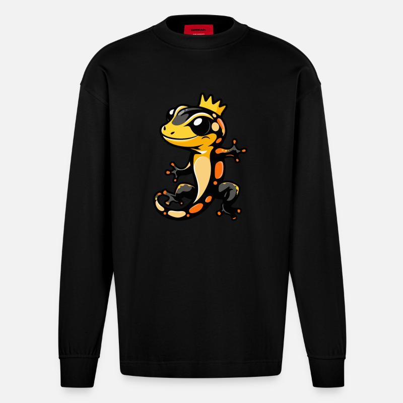 Echse Comic Krone - Heavyweight Oversized Organic Langarmshirt Made in EU - SOLID BLACK