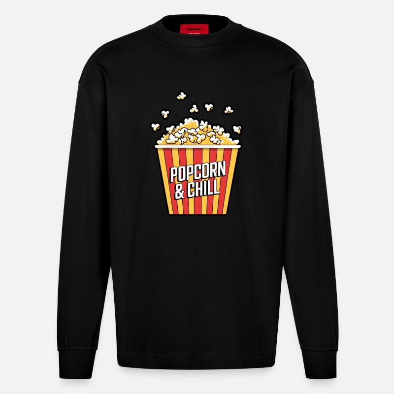 Popcorn & Chill - Manches longues bio épais oversize fabriqué en UE - SOLID BLACK