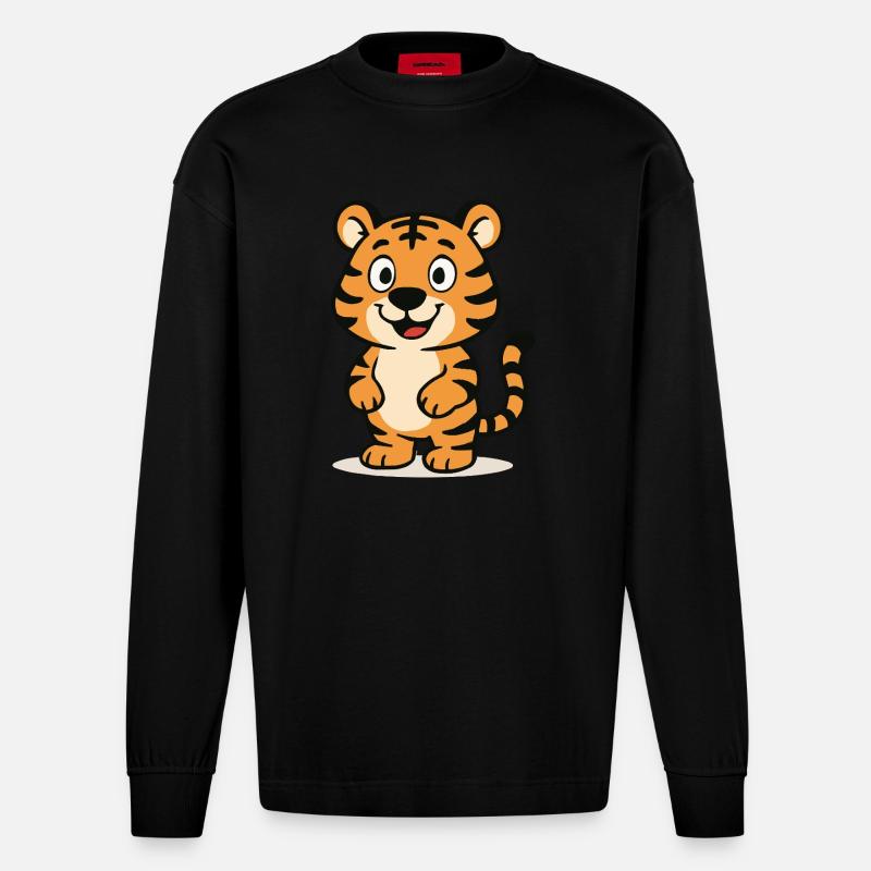 tiger comic - Heavyweight Oversized Organic Langarmshirt Made in EU - SOLID BLACK