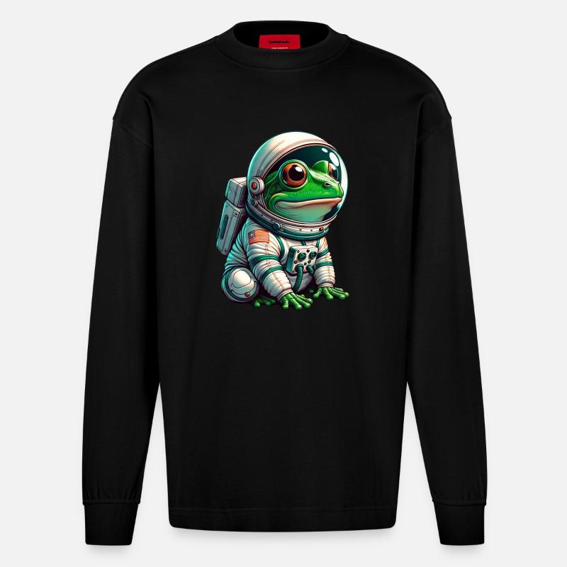 Grenouille astronaute dans l’espace - Manches longues bio épais oversize fabriqué en UE - SOLID BLACK