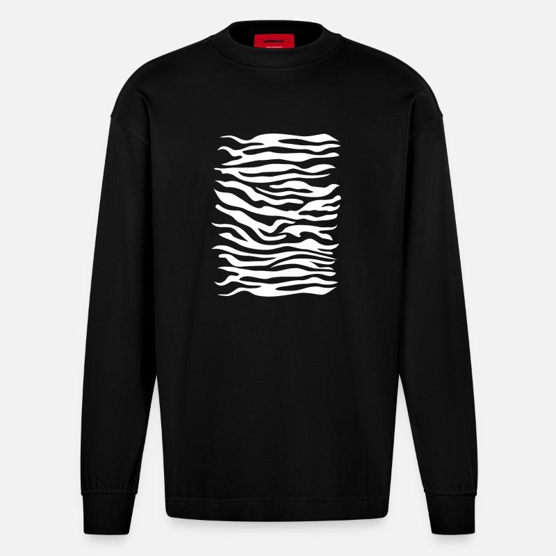 Zebra Muster weiss - Heavyweight Oversized Organic Langarmshirt Made in EU - SOLID BLACK