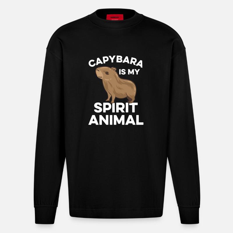 Capybara Zootier Design - Heavyweight Oversized Organic Langarmshirt Made in EU - SOLID BLACK