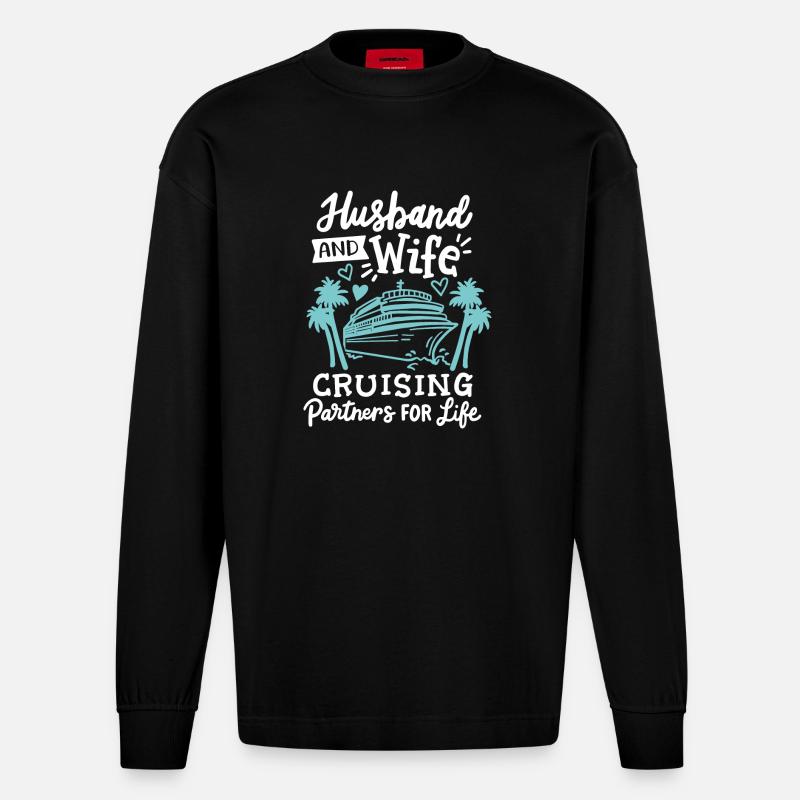 Ehemann Ehefrau Kreuzfahrt Urlaub - Heavyweight Oversized Organic Langarmshirt Made in EU - SOLID BLACK