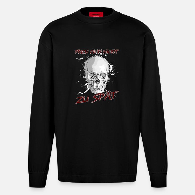 Freu Dich nicht zu spät - Heavyweight Oversized Organic Langarmshirt Made in EU - SOLID BLACK