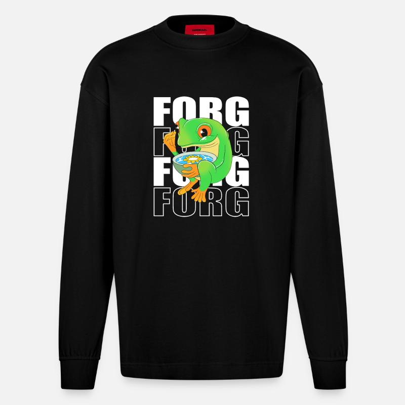 Frosch Laubfrosch - Heavyweight Oversized Organic Langarmshirt Made in EU - SOLID BLACK