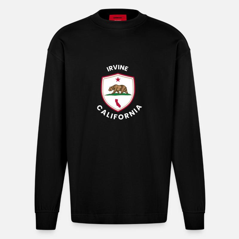 Irvine CA Bear Shield Emblem - Heavyweight Oversized Organic Longsleeve Shirt Made in EU - SOLID BLACK