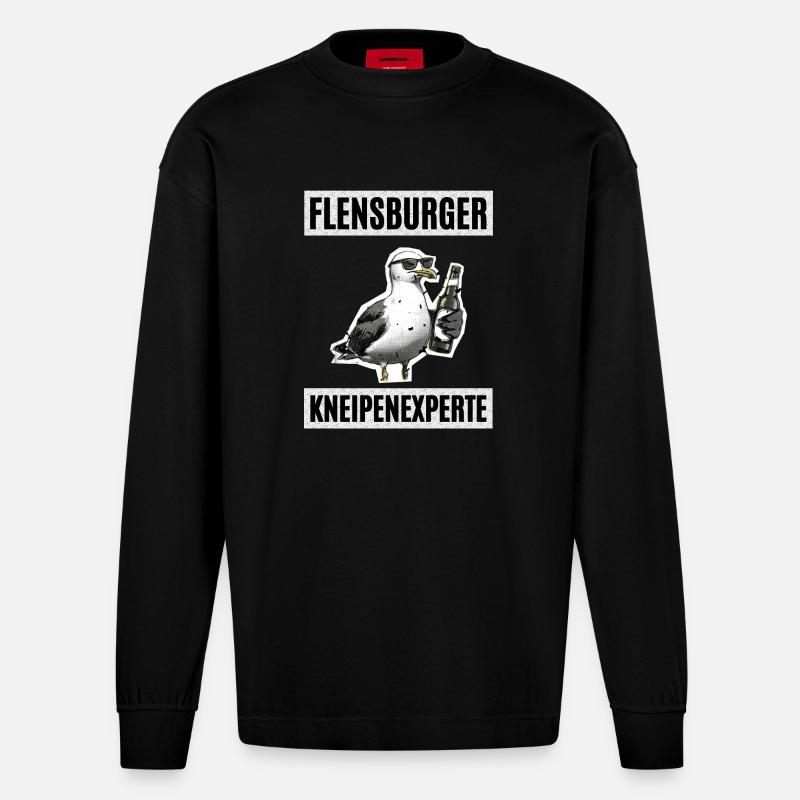 Flensburger Kneipen Experte - Heavyweight Oversized Organic Langarmshirt Made in EU - SOLID BLACK