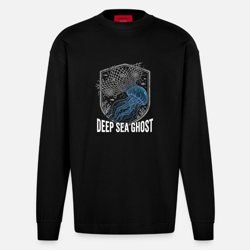 Tiefsee Plastik Geist - Heavyweight Oversized Organic Langarmshirt Made in EU - SOLID BLACK