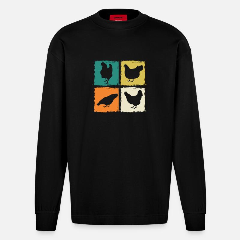Hühner Henne - Heavyweight Oversized Organic Langarmshirt Made in EU - SOLID BLACK