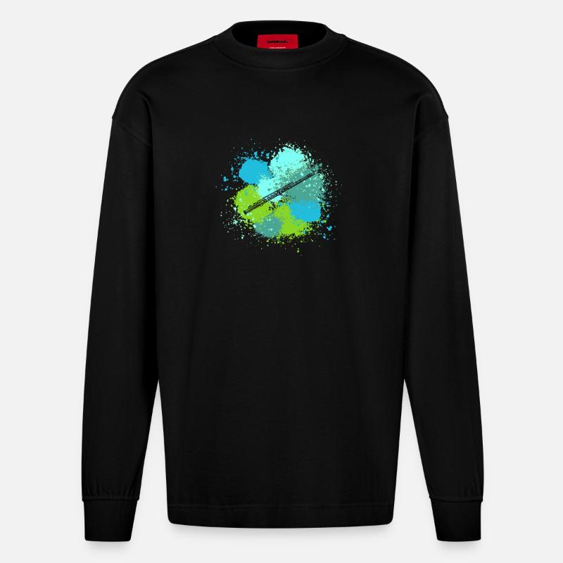 Flötist Querflöte - Heavyweight Oversized Organic Langarmshirt Made in EU - SOLID BLACK