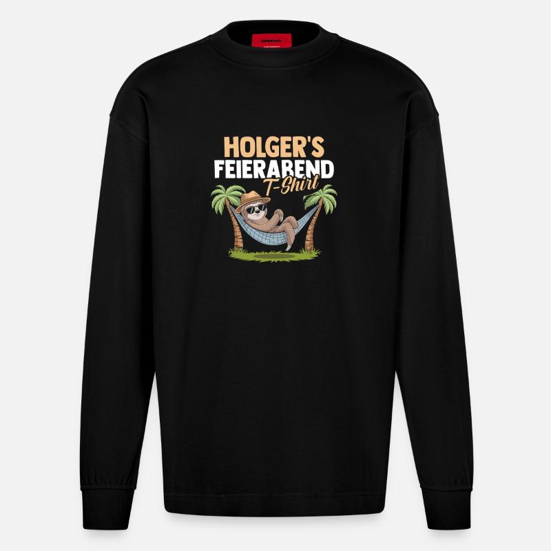 Faultier Holger - Heavyweight Oversized Organic Langarmshirt Made in EU - SOLID BLACK