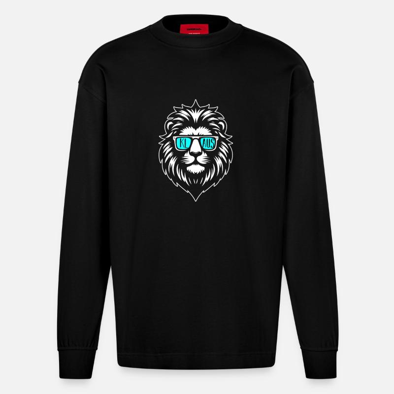 Löwe Klaus - Heavyweight Oversized Organic Langarmshirt Made in EU - SOLID BLACK