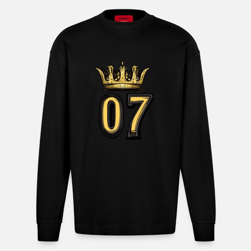 Couronne à 7 chiffres - Manches longues bio épais oversize fabriqué en UE - SOLID BLACK