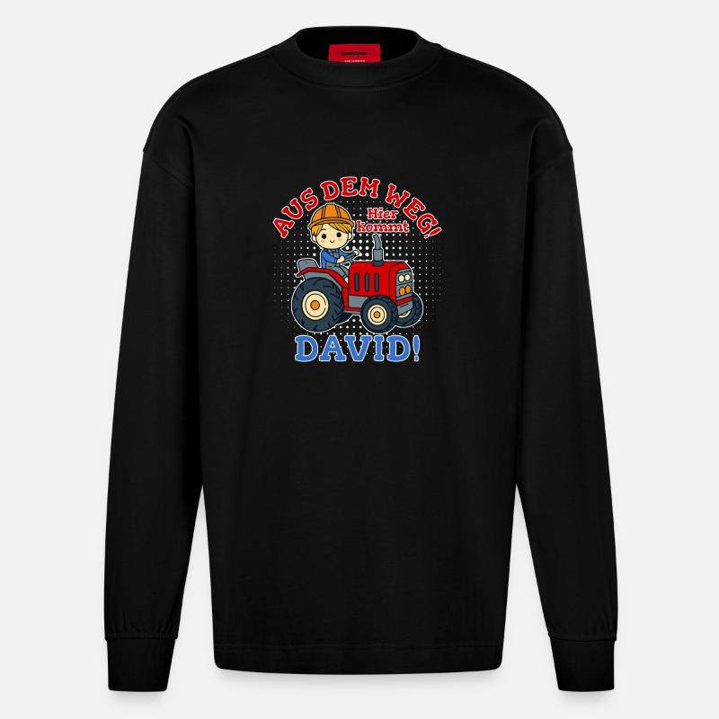 David Name Traktor - Heavyweight Oversized Organic Langarmshirt Made in EU - SOLID BLACK