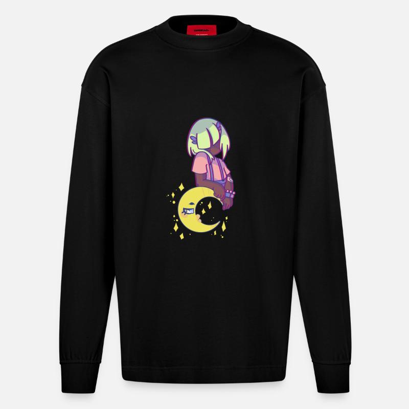 Pp und der Mond - Heavyweight Oversized Organic Langarmshirt Made in EU - SOLID BLACK