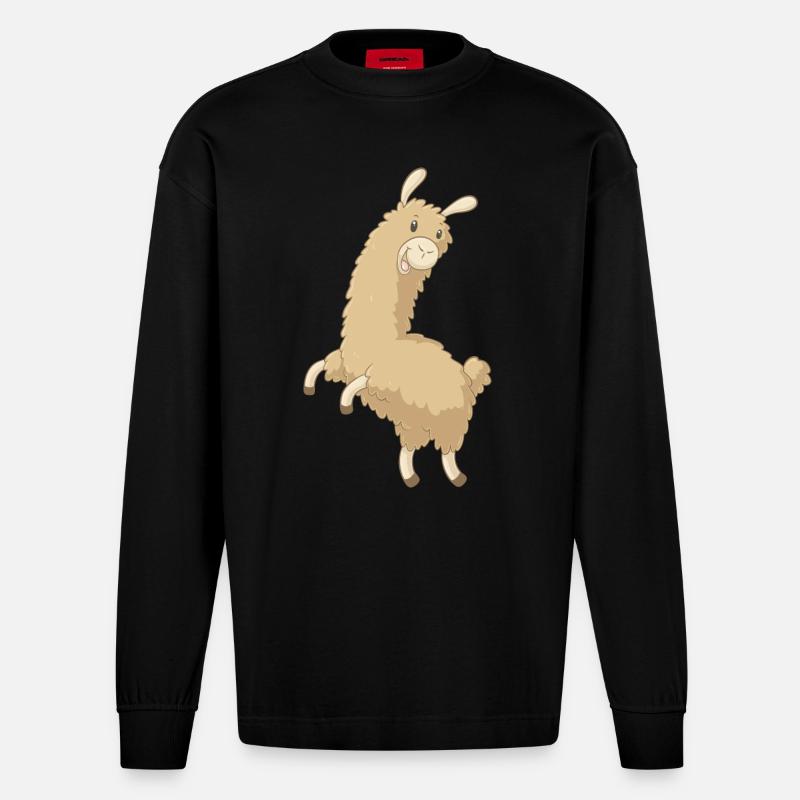 Springendes Comic Alpaka - Heavyweight Oversized Organic Langarmshirt Made in EU - SOLID BLACK