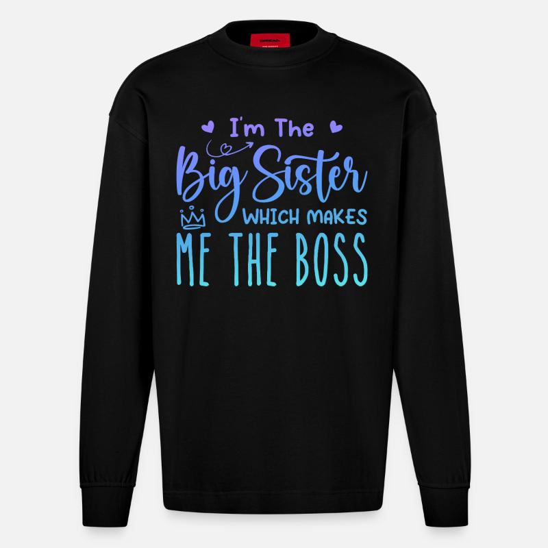 Ich bin die große Schwester - Heavyweight Oversized Organic Langarmshirt Made in EU - SOLID BLACK