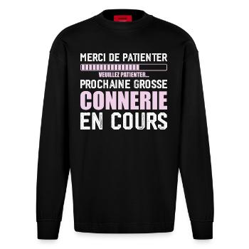Prochaine connerie rigolo - Manches longues bio épais oversize fabriqué en UE - SOLID BLACK - Devant