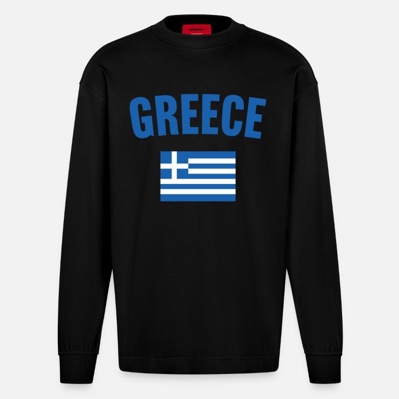 Drapeau de la Grèce - Manches longues bio épais oversize fabriqué en UE - SOLID BLACK