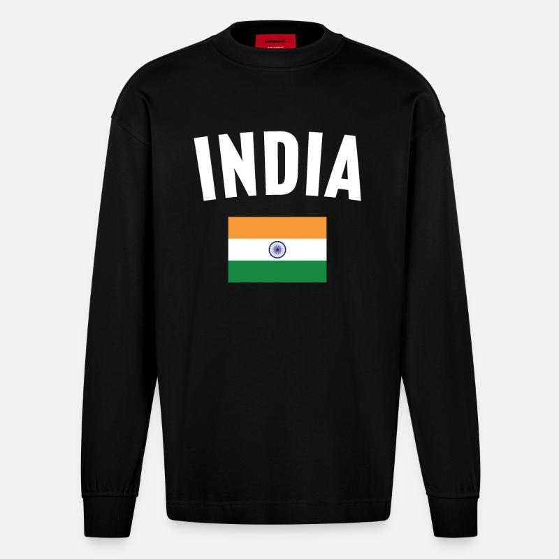 Drapeau de l’Inde - Manches longues bio épais oversize fabriqué en UE - SOLID BLACK
