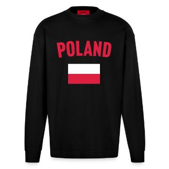 Drapeau de la Pologne - Manches longues bio épais oversize fabriqué en UE - SOLID BLACK - Devant