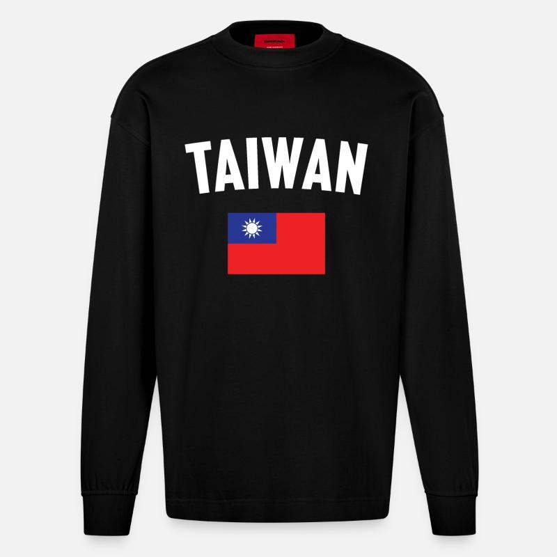Drapeau de Taïwan - Manches longues bio épais oversize fabriqué en UE - SOLID BLACK