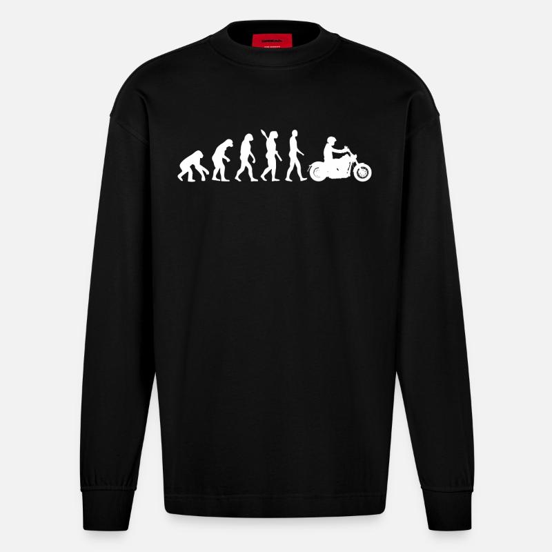 Evolution Motorrad Grafik - Heavyweight Oversized Organic Langarmshirt Made in EU - SOLID BLACK