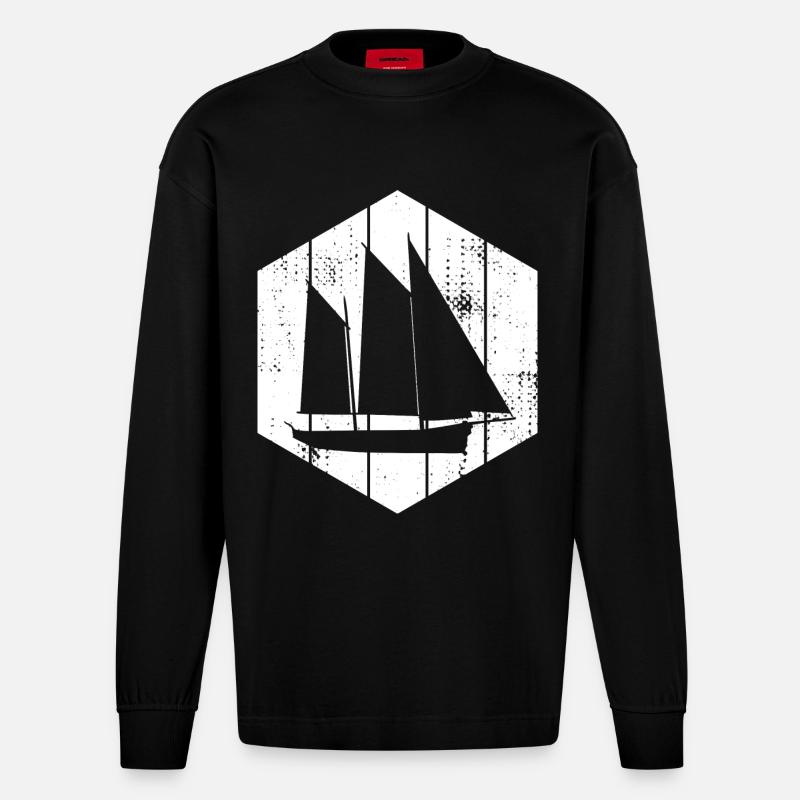 Segelboot - Heavyweight Oversized Organic Langarmshirt Made in EU - SOLID BLACK