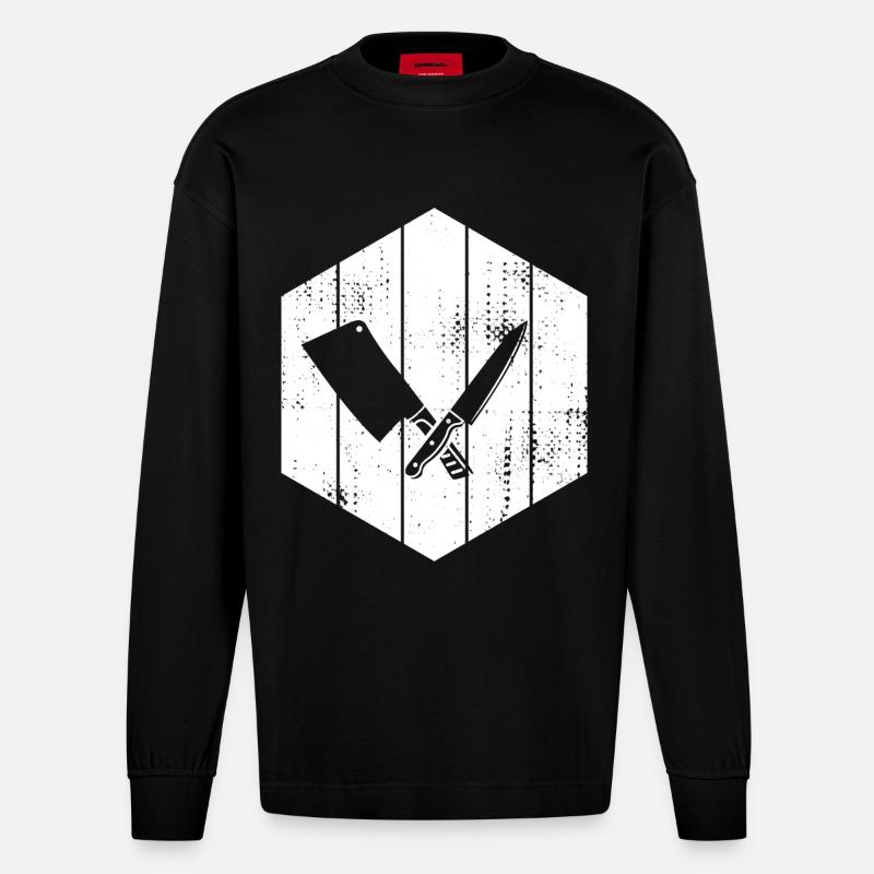 Messer Hackbeil Zeichnung - Heavyweight Oversized Organic Langarmshirt Made in EU - SOLID BLACK