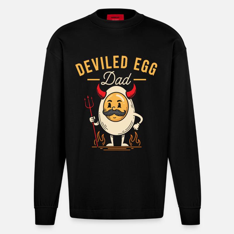 Deviled Egg Dad Thanskgiving Dinner - Heavyweight Oversized Organic Longsleeve Shirt Made in EU - SOLID BLACK