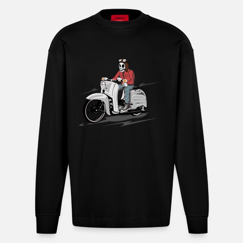 Simson Schwalbe KR-51 Skulldriver - Heavyweight Oversized Organic Langarmshirt Made in EU - SOLID BLACK
