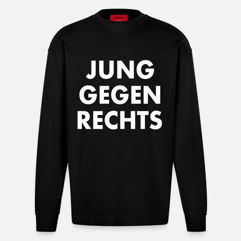 Jung gegen rechts - Heavyweight Oversized Organic Langarmshirt Made in EU - SOLID BLACK