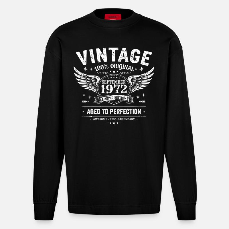 Né en Septembre 1972 - Manches longues bio épais oversize fabriqué en UE - SOLID BLACK