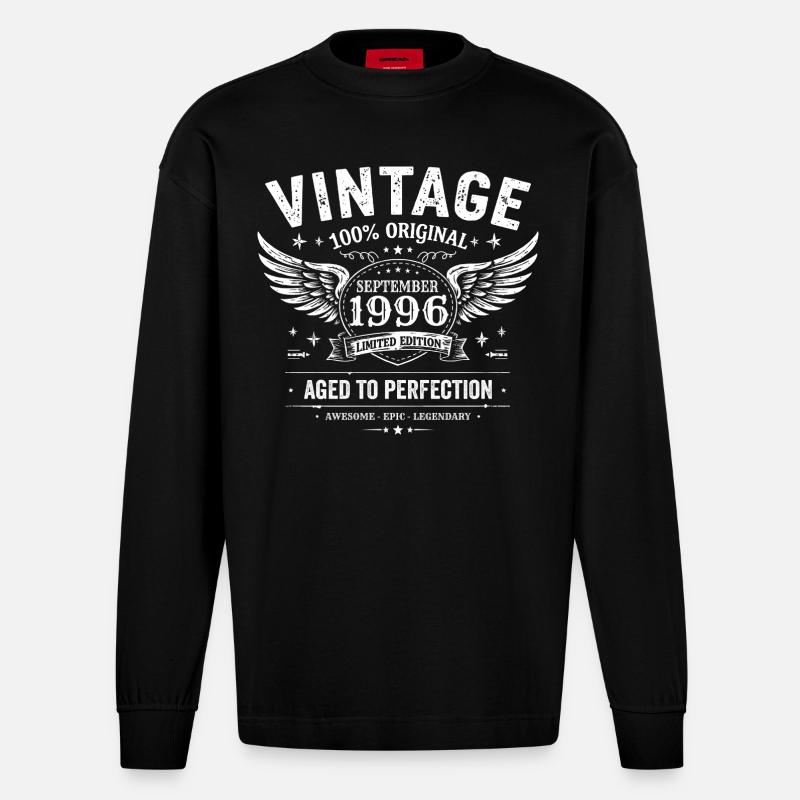 Né en Septembre 1996 - Manches longues bio épais oversize fabriqué en UE - SOLID BLACK